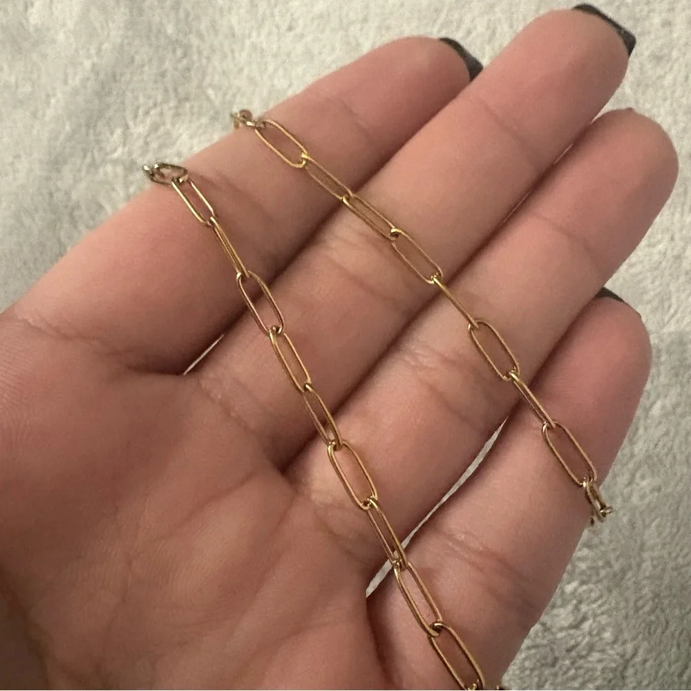 Gold Paper Clip Chain Necklace | 16” Stainless Steel - Picture 5 of 5